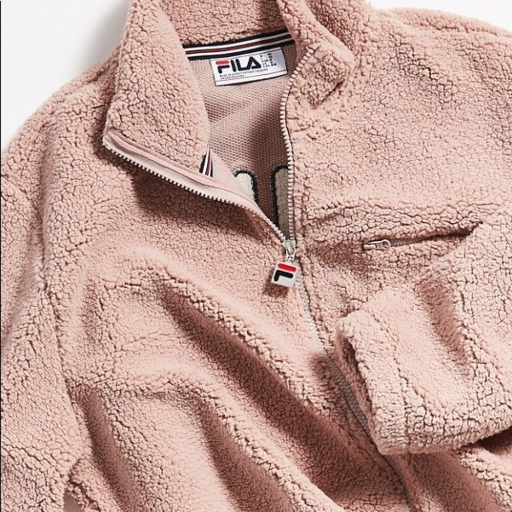 Pink Fila Sherpa Zip-Up Jacket